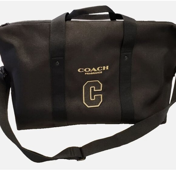 Coach Black Duffle Gold Colored "C" Adjustable Strap Travel Bag NEW - Picture 2 of 7